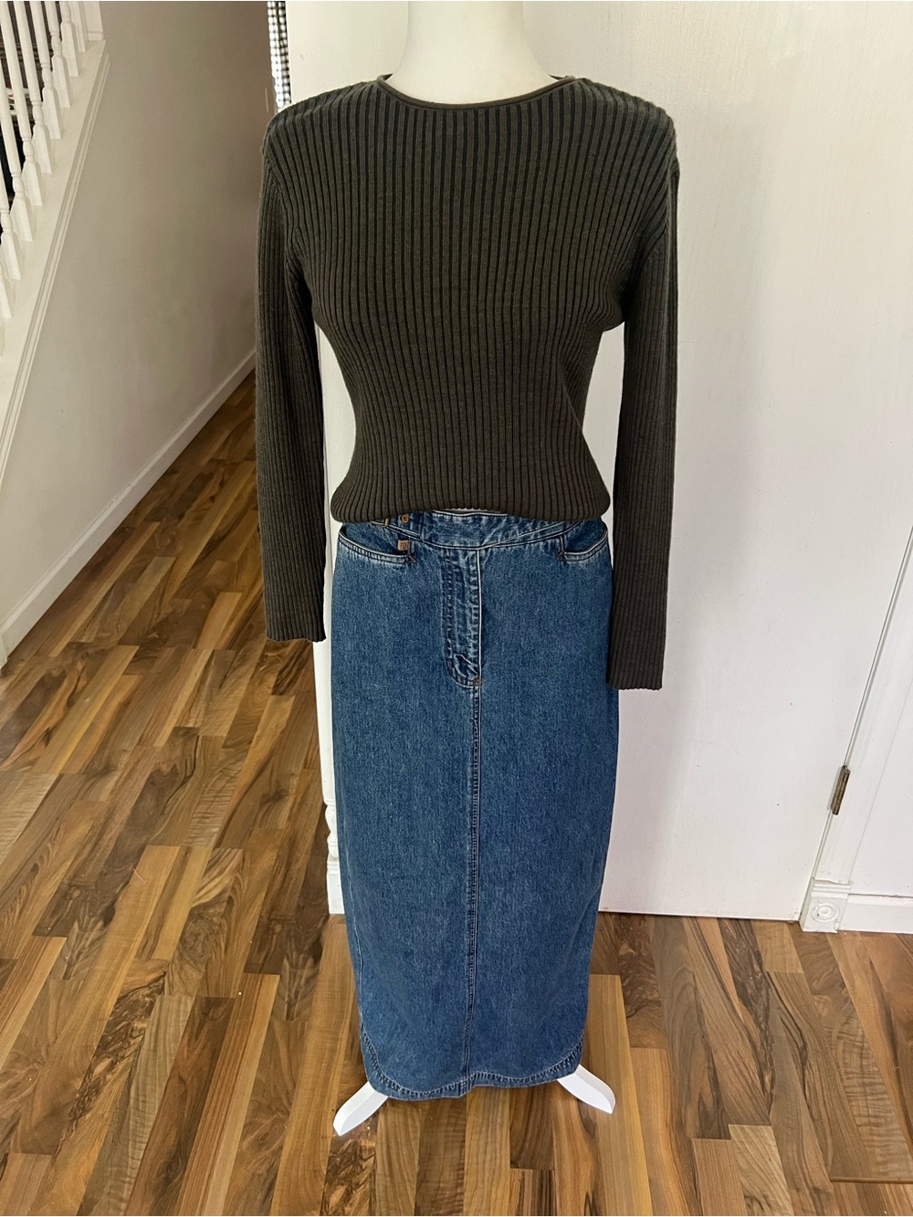 Y2K Vintage Knit Wide Rib Grunge Dusty Olive Greens Sweater, Small